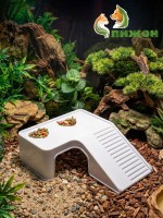 Мостик для черепах «Пижон», 19.8×17.2×6.5 см, большой, с отсеками для корма, пластик, белый