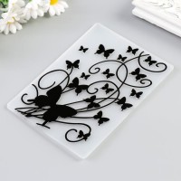 Трафарет для эмбосирования пластик "Рой бабочек и завитки" 10,5х14,8 см