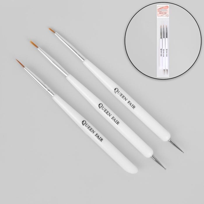 Набор для дизайна ногтей: точечная кисть - дотс 2 шт, точечная кисть - пушер, 15 см, цвет белый