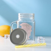 Банка с ручкой, крышкой и трубочкой Доляна «Вино», 450 мл, 10×7,5×13 см