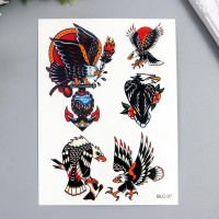 Татуировка на тело цветная "Ястреб/Оружие" МИКС 15х11 см