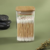 Органайзер для хранения ватных палочек «BAMBOO», с крышкой, 10×6×6 см, прозрачный, коричневый