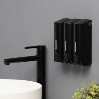 Диспенсер для мыла SAVANNA, механический, 3 отсека по 350 мл, шампунь, кондиционер, гель, чёрный