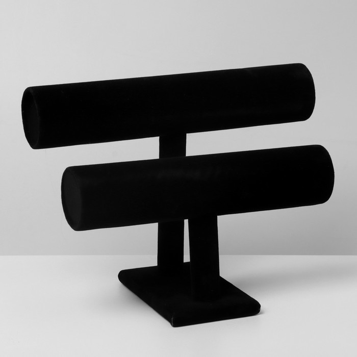 Подставка для часов, браслетов QF, двухуровневая, флок, 25,5×13×19 см, d=5 см, цвет чёрный