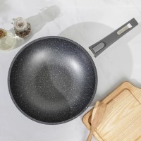 Сковорода-ВОК «Гранит», d=28 см, съёмная ручка, антипригарное покрытие, цвет серый