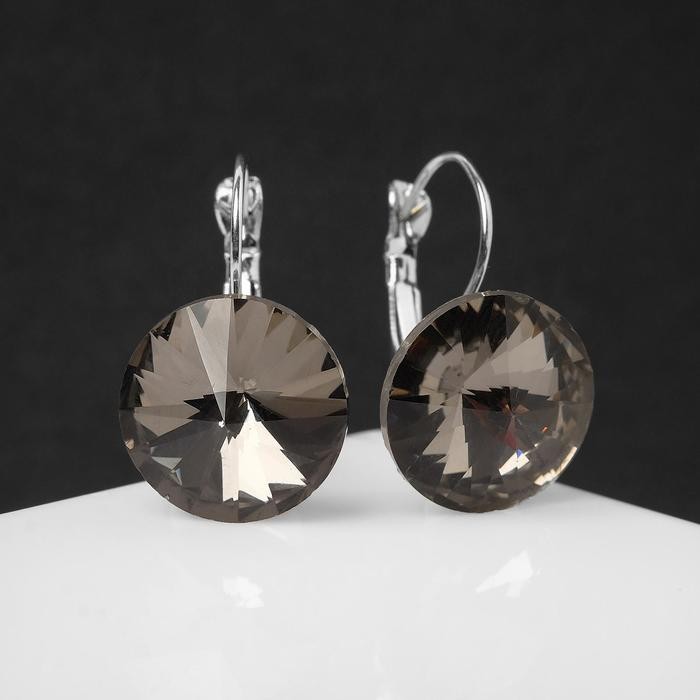 Серьги со стразами «Яркая классика», серые в серебре, d=1.6 см