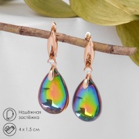 Серьги со стразами «Иллюзион» капля крупная, бело-бензиновые в золоте