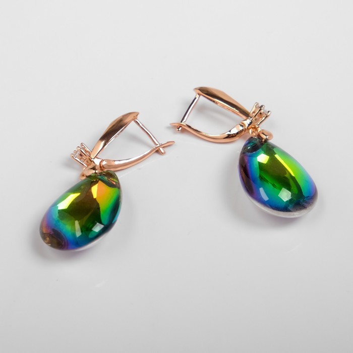 Серьги со стразами «Иллюзион» капля крупная, бело-бензиновые в золоте Серьги со стразами «Иллюзион» капля крупная, бело-бензиновые в золоте