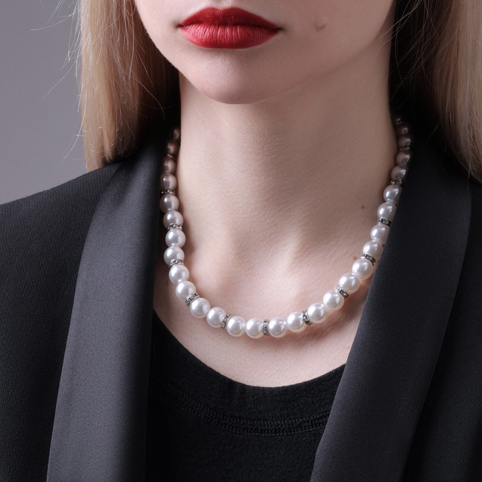 Бусы «Невеста» с жемчугом, шар №10, белые, со, стразами, 40 см