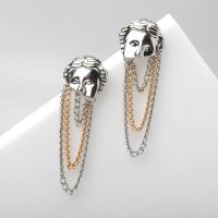 Серьги металл «Лица» цепи, цвет серебро с золотом