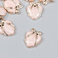 Декор для творчества пластик "Сердце обвязанное бантом" розовый, золото 0,7х2х2,4 см