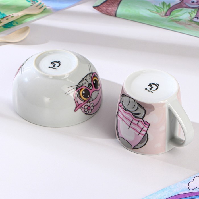 Набор детской посуды Доляна «Совенок», 2 предмета: кружка 230 мл, миска 400 мл