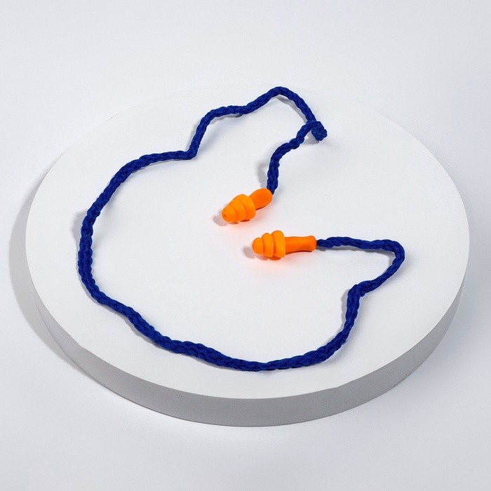 Беруши на шнурке, 3×1.7 см, в футляре, фасовка 10 пар, силиконовые, оранжевые