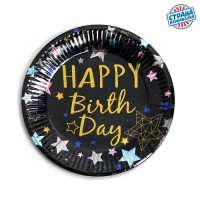 Тарелки бумажные «С днём рождения», набор 6 шт., цвет чёрный