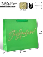 Пакет ламинированный «Поздравляем», глиттер, M, 26×30×9 см