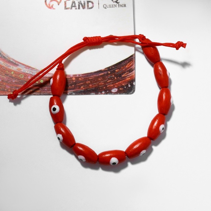 Браслет-оберег «Глазки», деревянные рисинки, красный