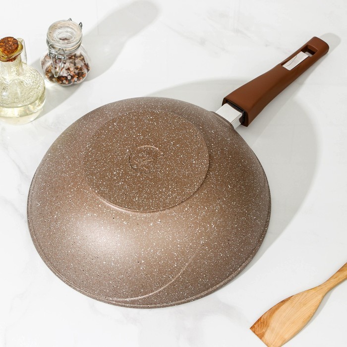 Сковорода «Гранит Brown», d=28 см, съёмная ручка, стеклянная крышка, антипригарное покрытие, цвет коричневый