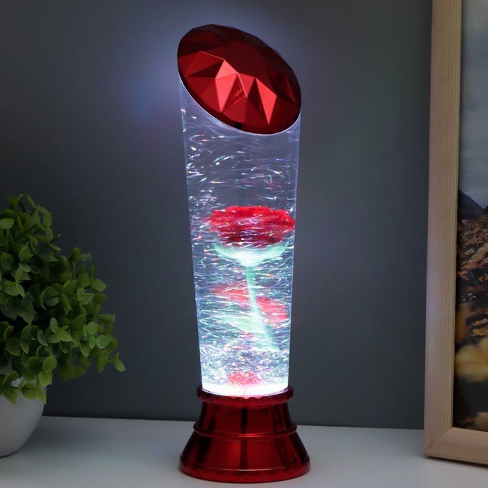 Лава-лампа  "Роза" LED от батареек 3хАА USB красный 7,5х6,5х25см
