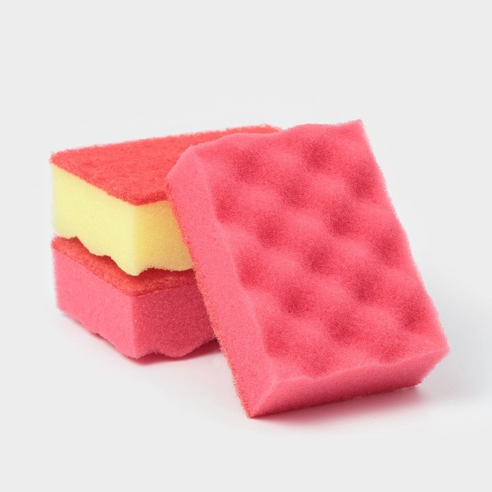 Набор губок для мытья посуды Raccoon «Кантри», 3 шт, 9.5×7×3.5 см, красный, жёлтый