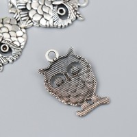 Декор для творчества металл "Филин малыш на веточке" серебро G309B463 3,5х2,3 см