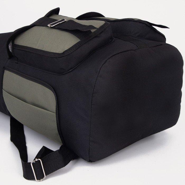 Рюкзак туристический на шнурке, 55 л, 3 наружных кармана, цвет чёрный/хаки