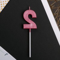 Свеча в торт цифра "2" , розовая, 3,5 х 12 см