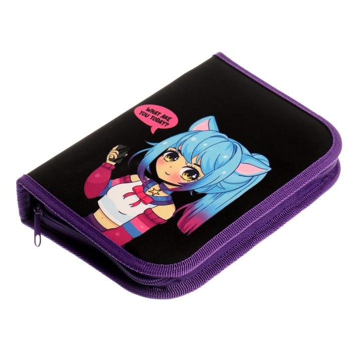 Пенал 1 секция 140×210×40 мм, откидной карман и косметичка, тканевый, Calligrata TOP Content «Корги»