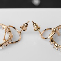 Серьги со стразами «Вспышка» два круга, белые в золоте