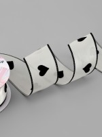 Лента капроновая «Сердечки», с рисунком, 38 мм×9.1±0.5 м, бежевая, чёрная