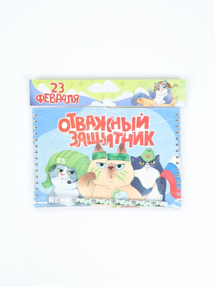 Подарочный набор, двойной блокнот с заданиями, ручка «Отважный защитник»