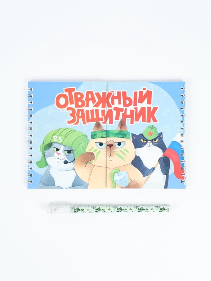 Подарочный набор, двойной блокнот с заданиями, ручка «Отважный защитник»