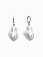 Серьги кольца с подвесками «Жемчуг барокко», белые в серебре