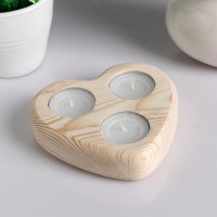 Подсвечник деревянный под 3 свечи "Сердце", МАССИВ, 12.5×12×3 см