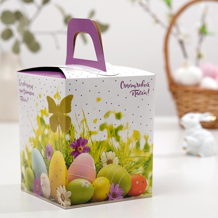 Коробка подарочная пасхальная с окном «Счастливой Пасхи!», 15×15×18 см