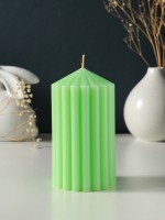 Свеча-цилиндр 7×14 см, 370 г, рифлёная, мята