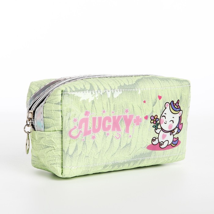 Косметичка на молнии, с подкладом, с принтом «Влюблённая единорог», зелёная
