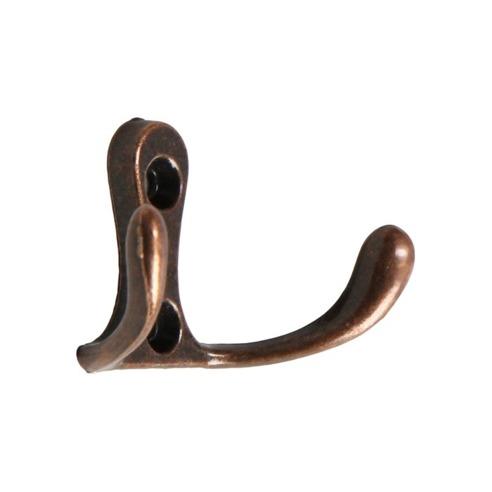 Крючок мебельный ТУНДРА TKd=005, двухрожковый, медь, 5 шт.