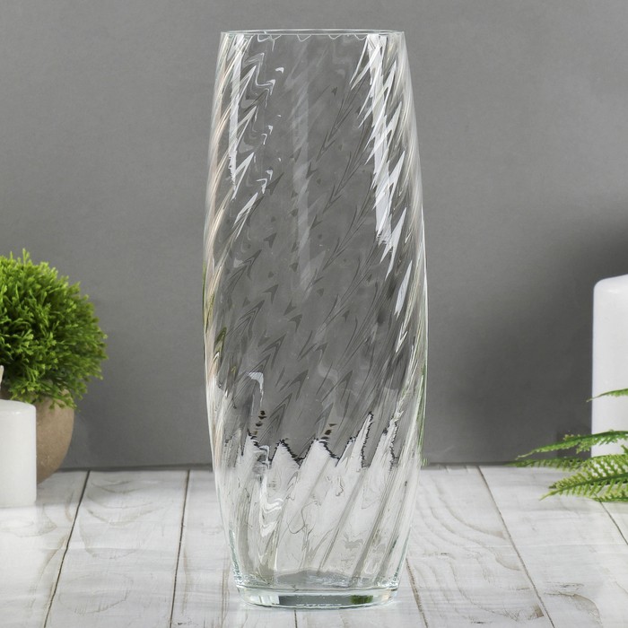 Ваза "Бочка" риф. h=26 см, d=8 см из прозрачного стекла (без декора)