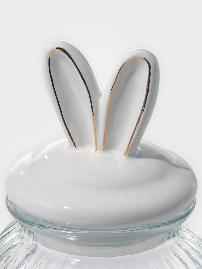 Банка для сыпучих Доляна «Зайка в золотом», 600 мл, с керамической крышкой, стекло, прозрачная