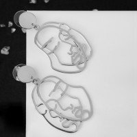 Серьги металл «Лица» раздвоение, цвет серебряный