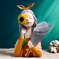 Ваза полистоун настольная "Девочка с подсолнухом" 25х13х32 см, 0,15 л