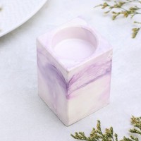 Подсвечник "Квадрат" из гипса, 5х8см,мрамор с фиолетовыми полосками
