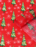 Бумага упаковочная новогодняя тишью «Зимний лес», красная, 50×66 см