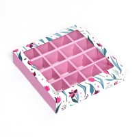 Коробка для 16 конфет, «Тюльпаны» 17.7×17.7×3.8 см