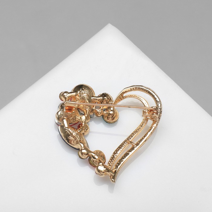 Брошь «Сердце» в самоцветах, цветная в золоте