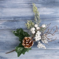 Новогодняя ветка декоративная «Зимнее волшебство. Магия», пластик, шишка, белые ягоды, 23 см