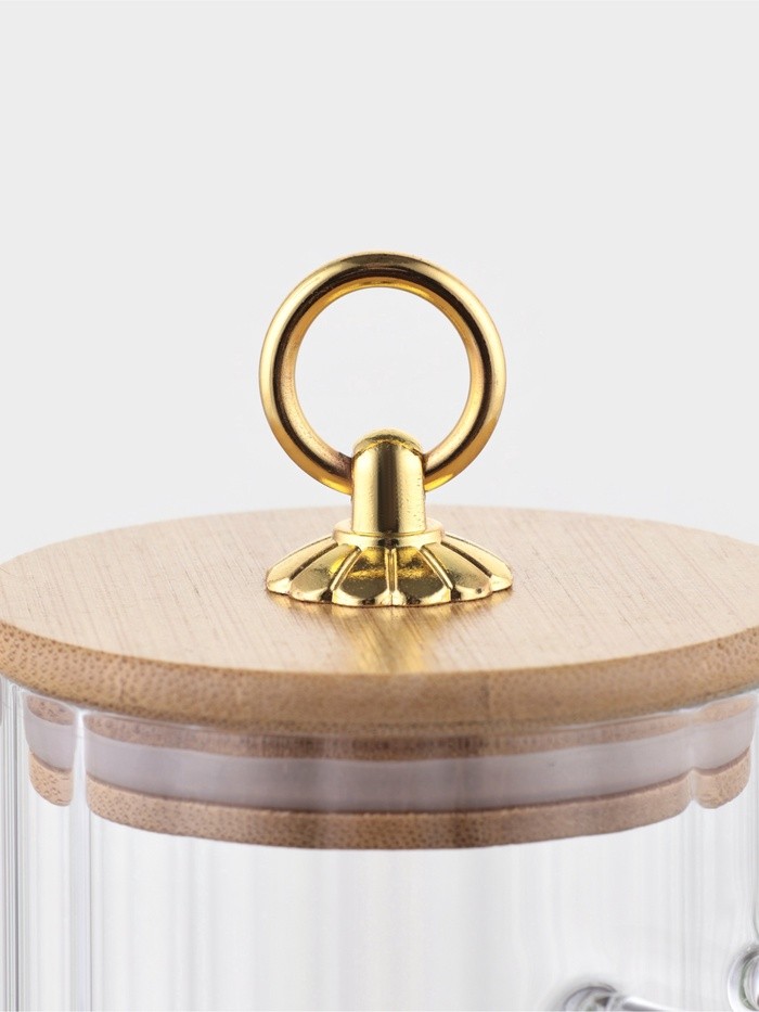 Сахарница BellaTenero, 500 мл, 8×8×10.4 см, с бамбуковой крышкой, держателем для ложки, стекло, прозрачная