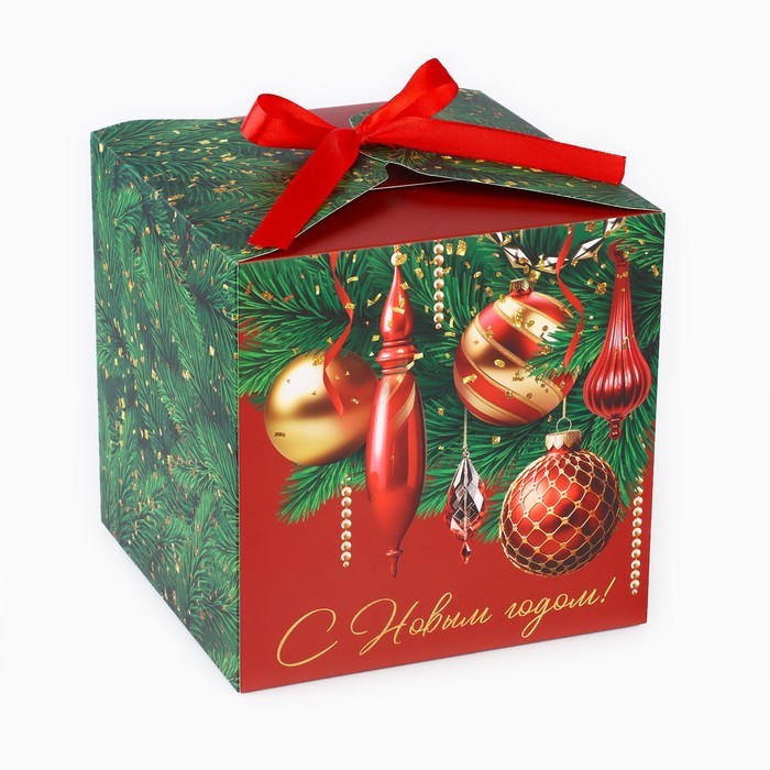 Коробка подарочная новогодняя складная «С новым годом», 18×18×18 см