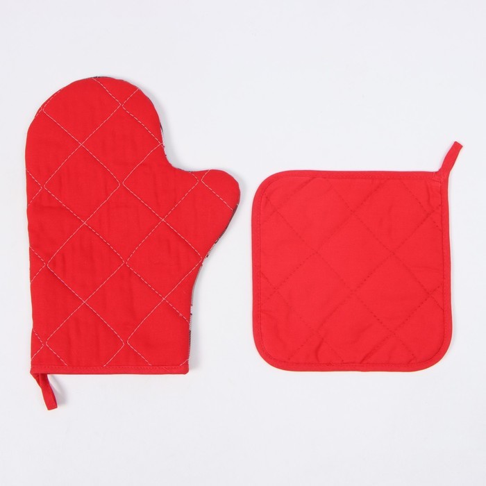 Набор кухонный новогодний Этель "Уютное Рождество": прихватка 19х19 см, Варежка-прихватка новогодняя 20х28 см, 100% хл