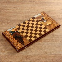 Нарды "Охота с беркутом", деревянная доска 60 х 60 см, с полем для игры в шашки